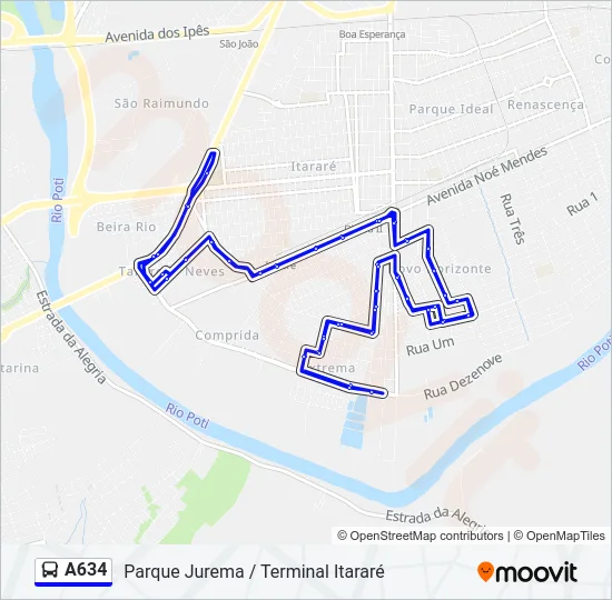 A634 Bus Line Map