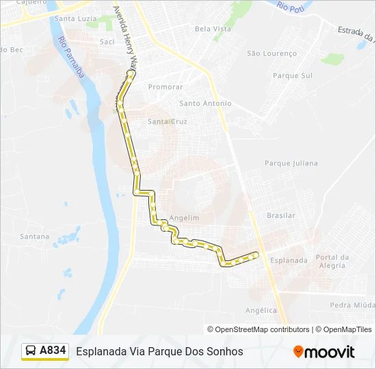 A834 Bus Line Map