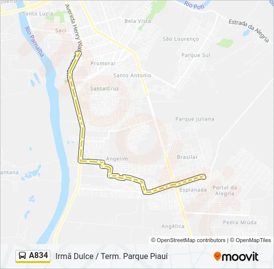 A834 Bus Line Map