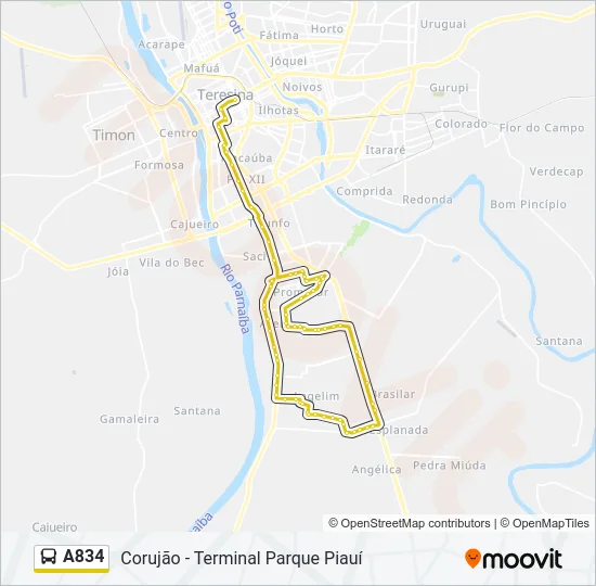 A834 Bus Line Map