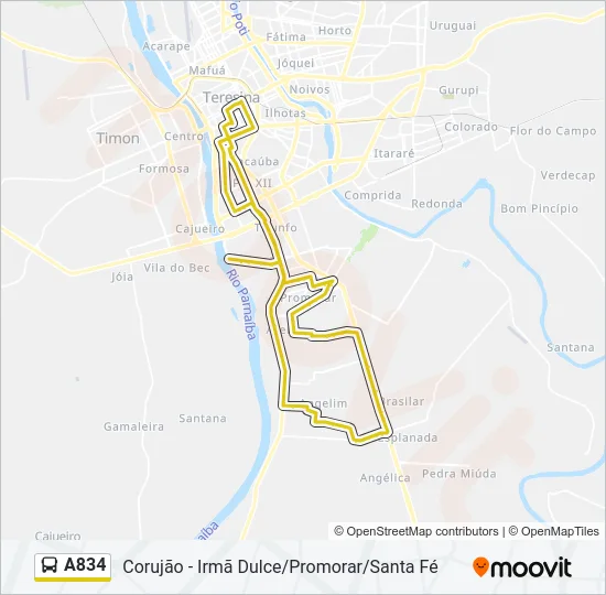 A834 Bus Line Map
