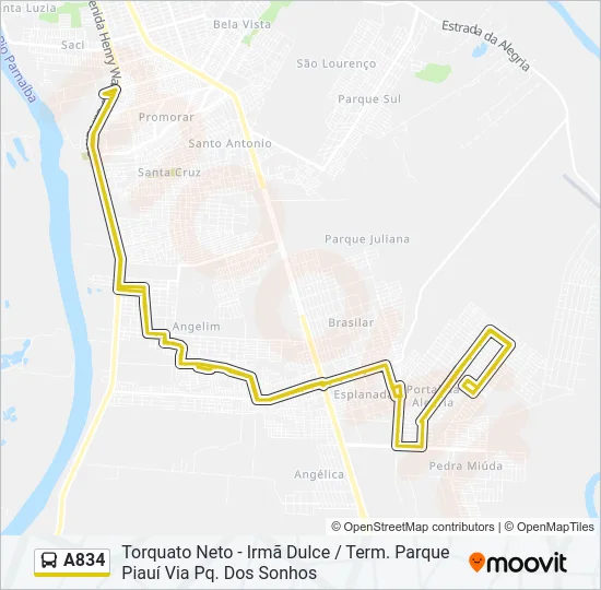 A834 Bus Line Map