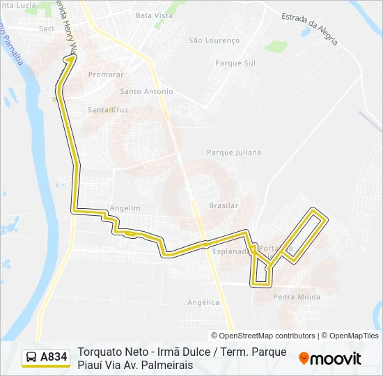 A834 Bus Line Map