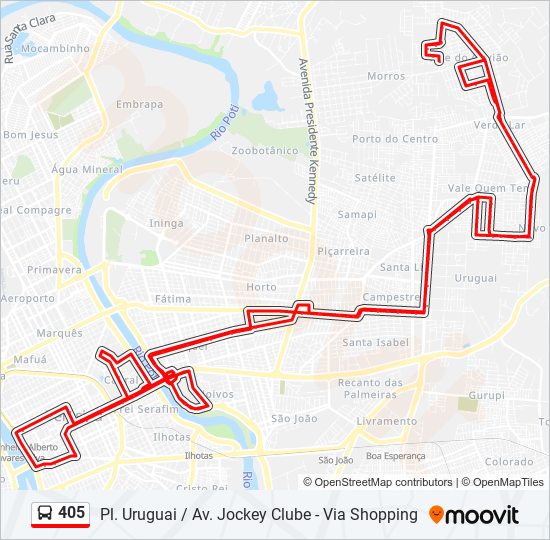 Mapa da linha 405 de ônibus