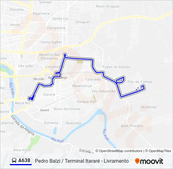A638 Bus Line Map