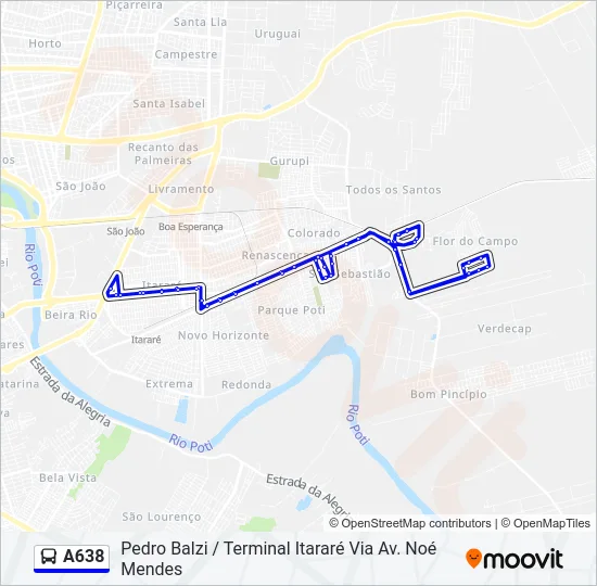 A638 Bus Line Map