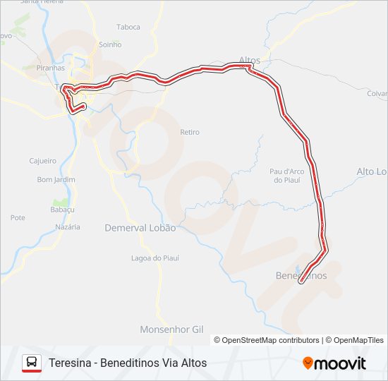 Mapa da linha TERESINA - BENEDITINOS de ônibus