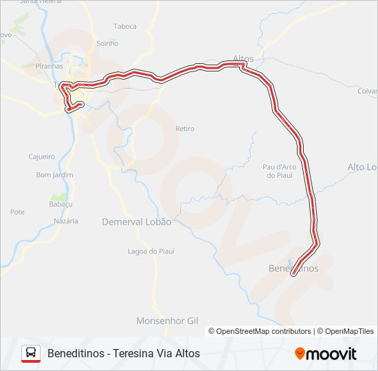Mapa da linha TERESINA - BENEDITINOS de ônibus