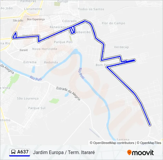 A637 Bus Line Map