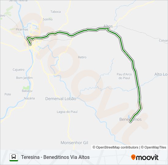 Mapa da linha TERESINA - BENEDITINOS de ônibus