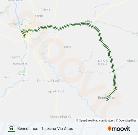 Mapa da linha TERESINA - BENEDITINOS de ônibus