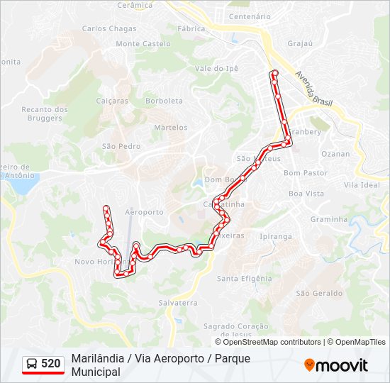 Mapa da linha 520 de ônibus