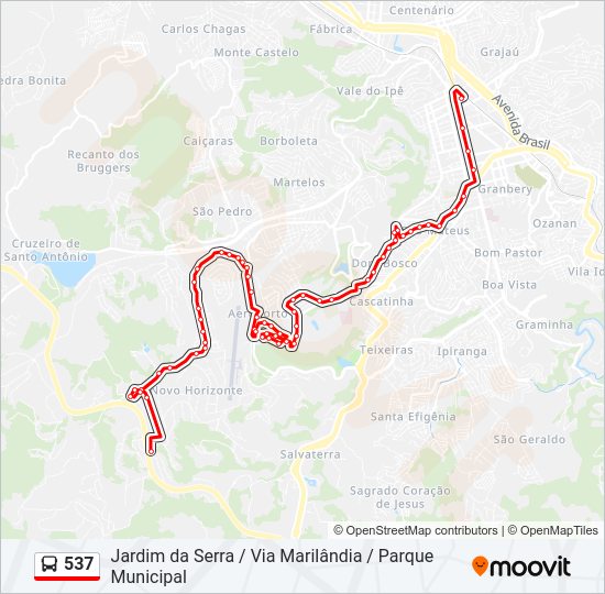 Mapa da linha 537 de ônibus