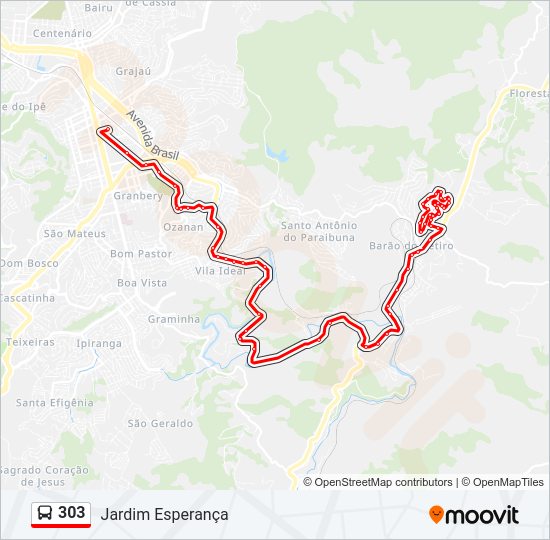 Mapa da linha 303 de ônibus