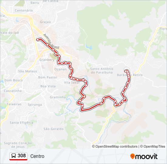 Mapa de 308 de autobús