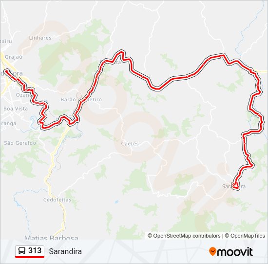 Mapa da linha 313 de ônibus
