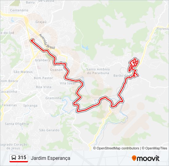Mapa da linha 315 de ônibus