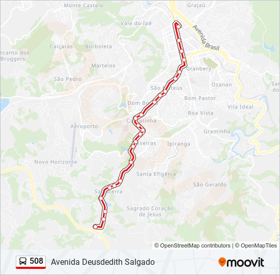 Mapa da linha 508 de ônibus