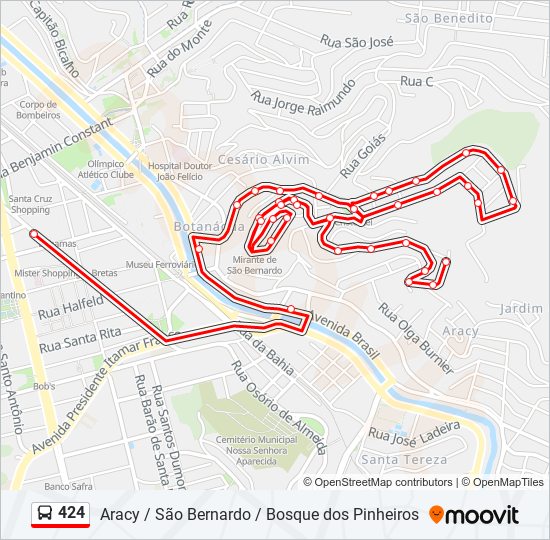 Mapa da linha 424 de ônibus