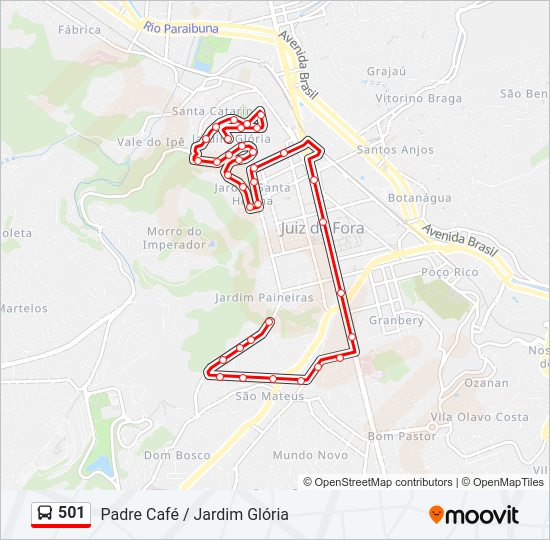Mapa da linha 501 de ônibus