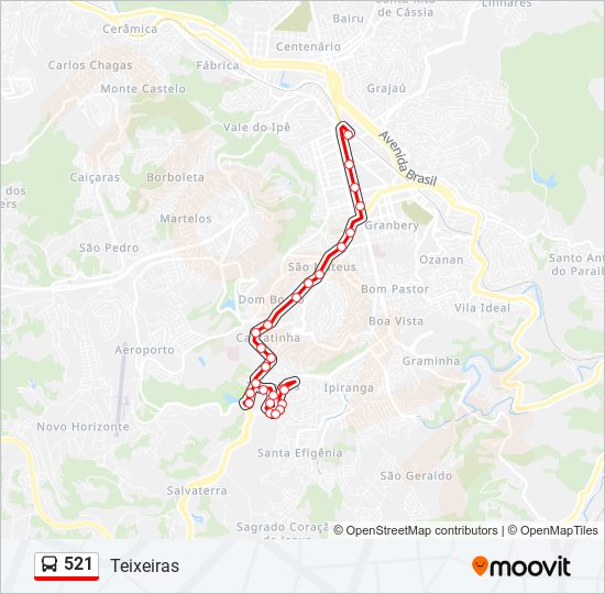 Mapa da linha 521 de ônibus