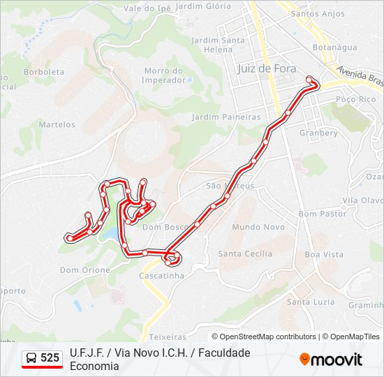 Mapa da linha 525 de ônibus