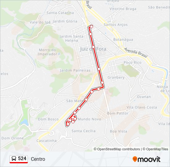 Mapa da linha 524 de ônibus