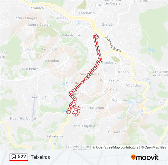 Mapa da linha 522 de ônibus