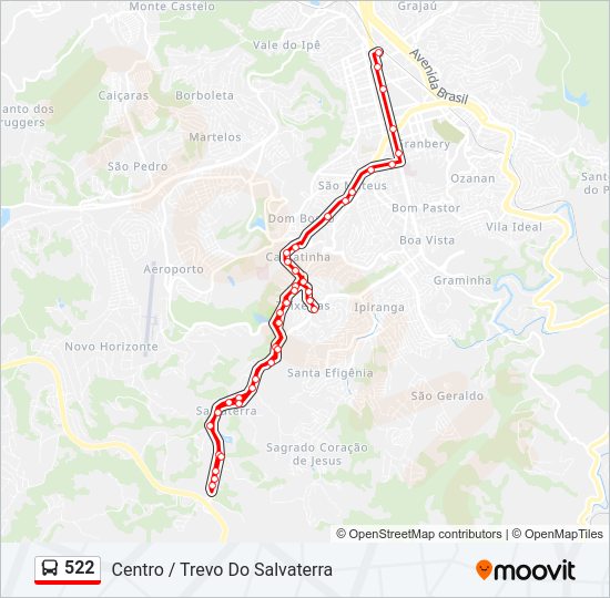 Mapa da linha 522 de ônibus