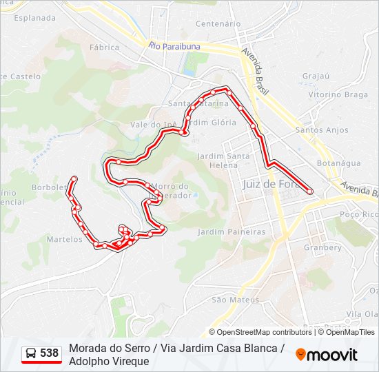 Mapa da linha 538 de ônibus