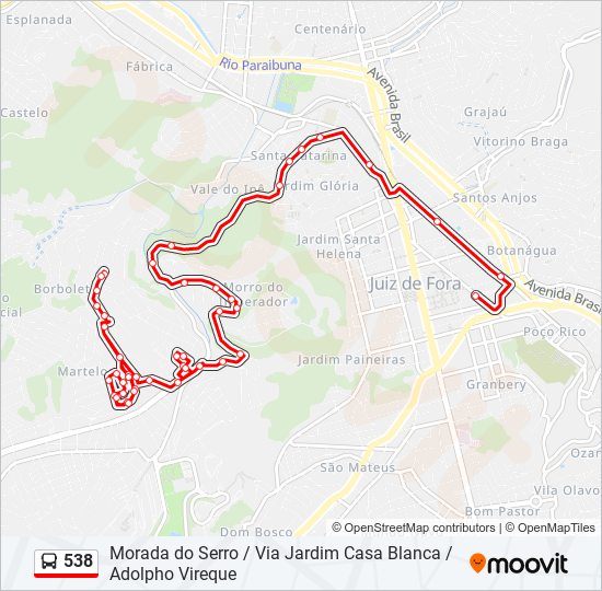 Mapa da linha 538 de ônibus