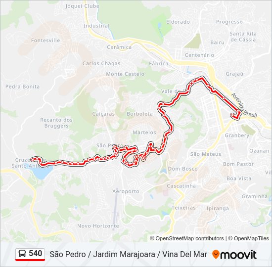 Mapa da linha 540 de ônibus