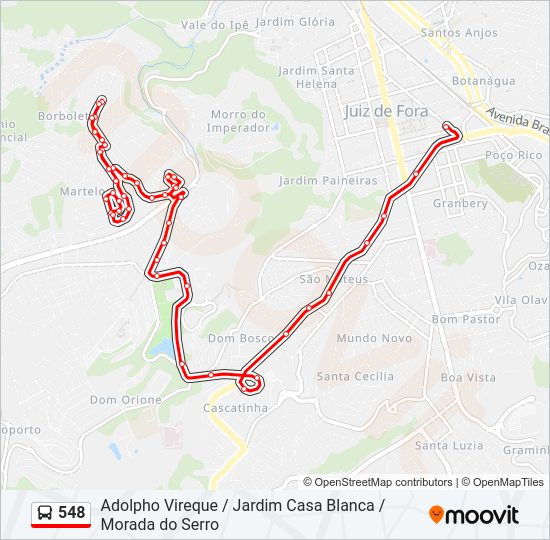 Mapa da linha 548 de ônibus