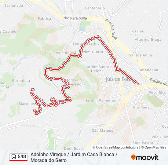 Mapa da linha 548 de ônibus