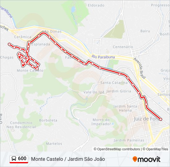 Mapa da linha 600 de ônibus