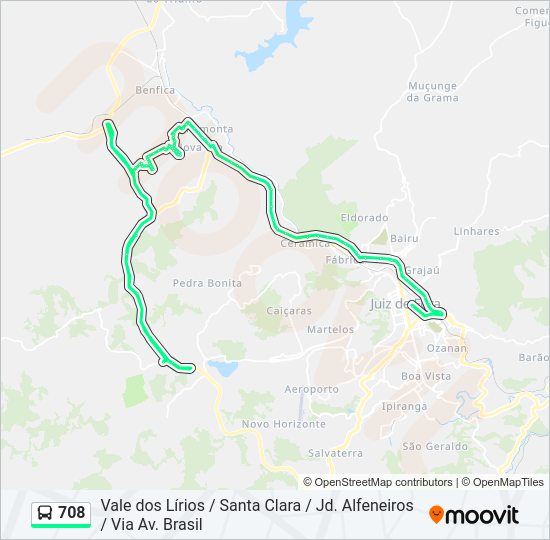 Mapa da linha 708 de ônibus