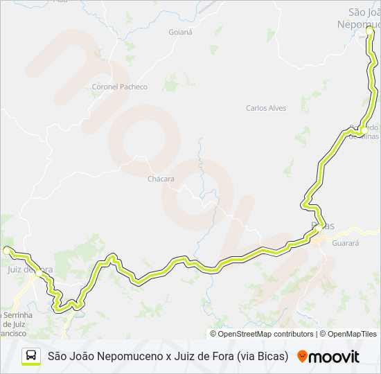 Mapa da linha SJN X JF de ônibus
