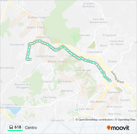 Mapa da linha 618 de ônibus