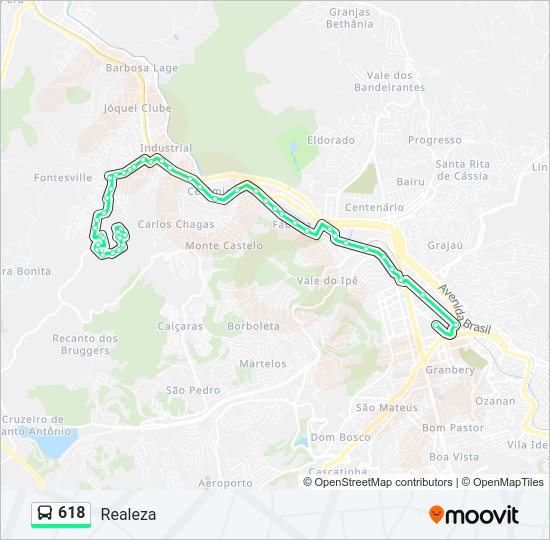 Mapa da linha 618 de ônibus