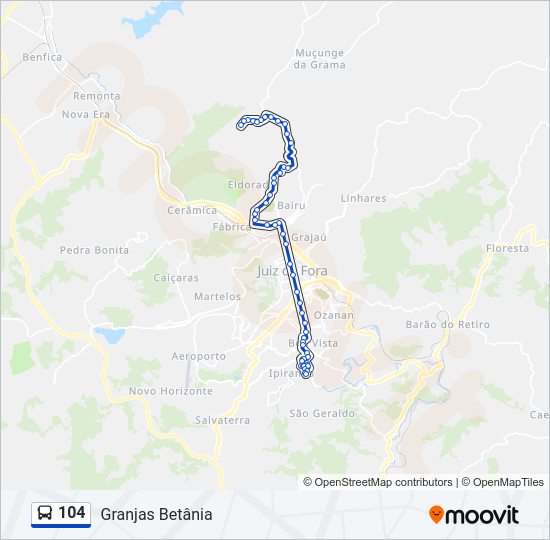 Mapa da linha 104 de ônibus