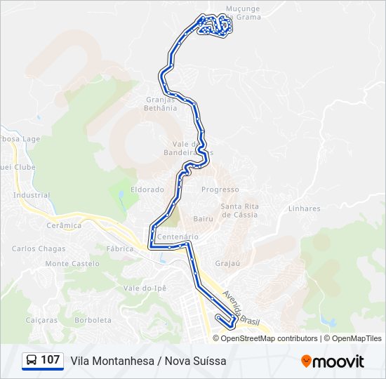 Mapa da linha 107 de ônibus