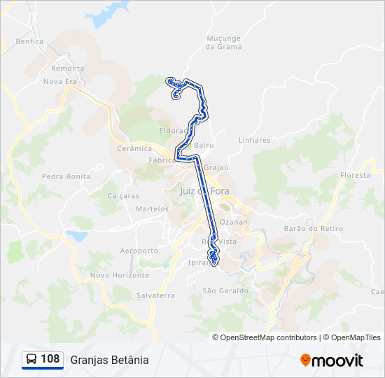 Mapa da linha 108 de ônibus