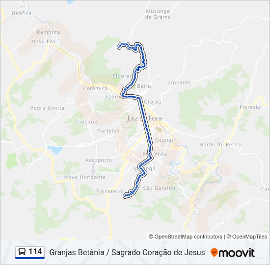 Mapa da linha 114 de ônibus