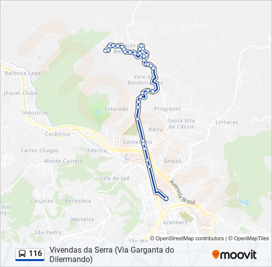 Mapa da linha 116 de ônibus