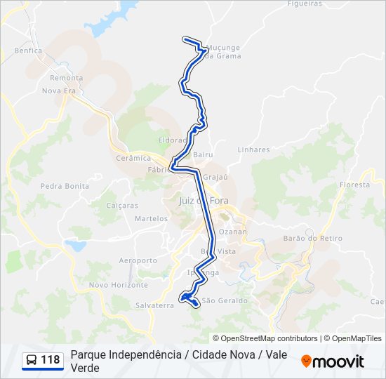 Mapa da linha 118 de ônibus