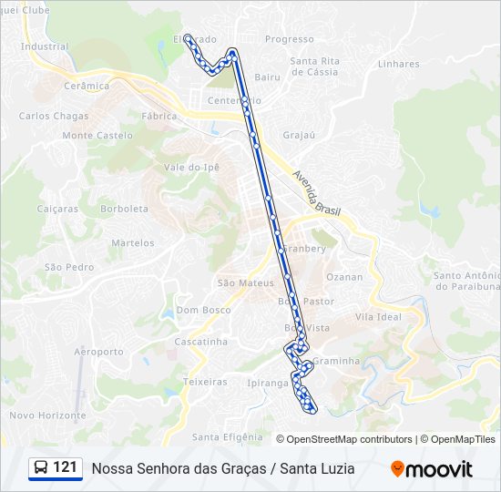 Mapa da linha 121 de ônibus