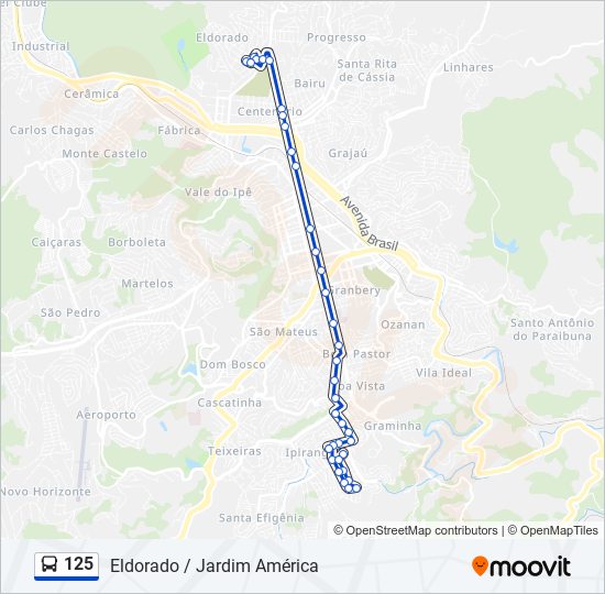 Mapa da linha 125 de ônibus