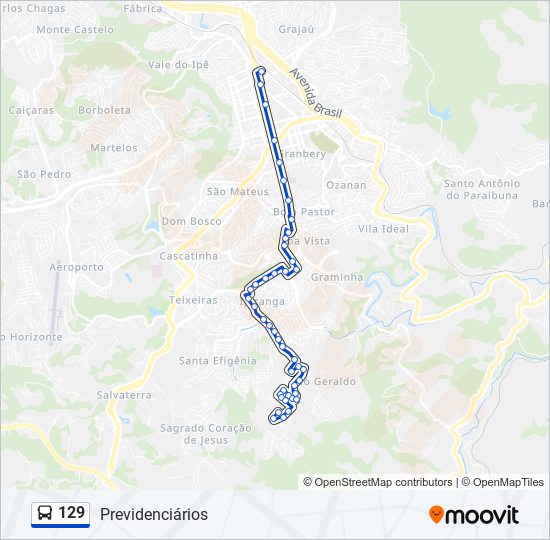 Mapa da linha 129 de ônibus