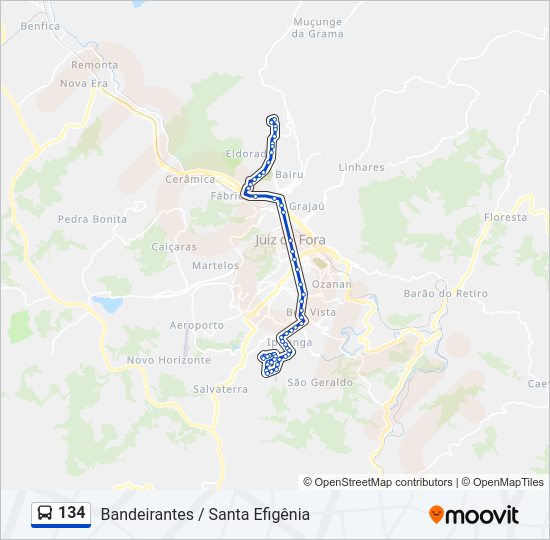 Mapa da linha 134 de ônibus