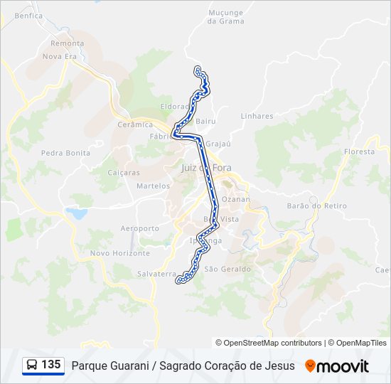 Mapa da linha 135 de ônibus